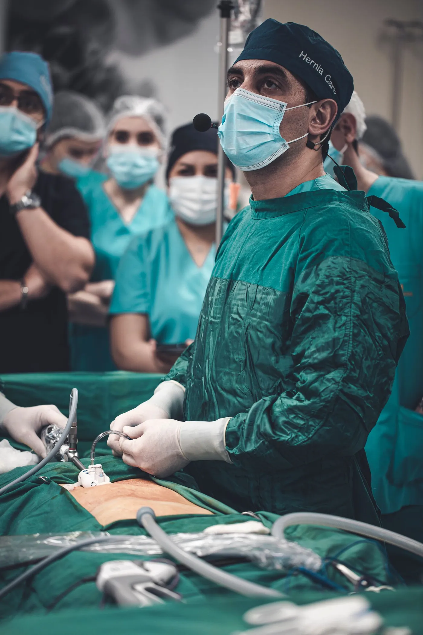 Surgeons operating in a hospital theatre