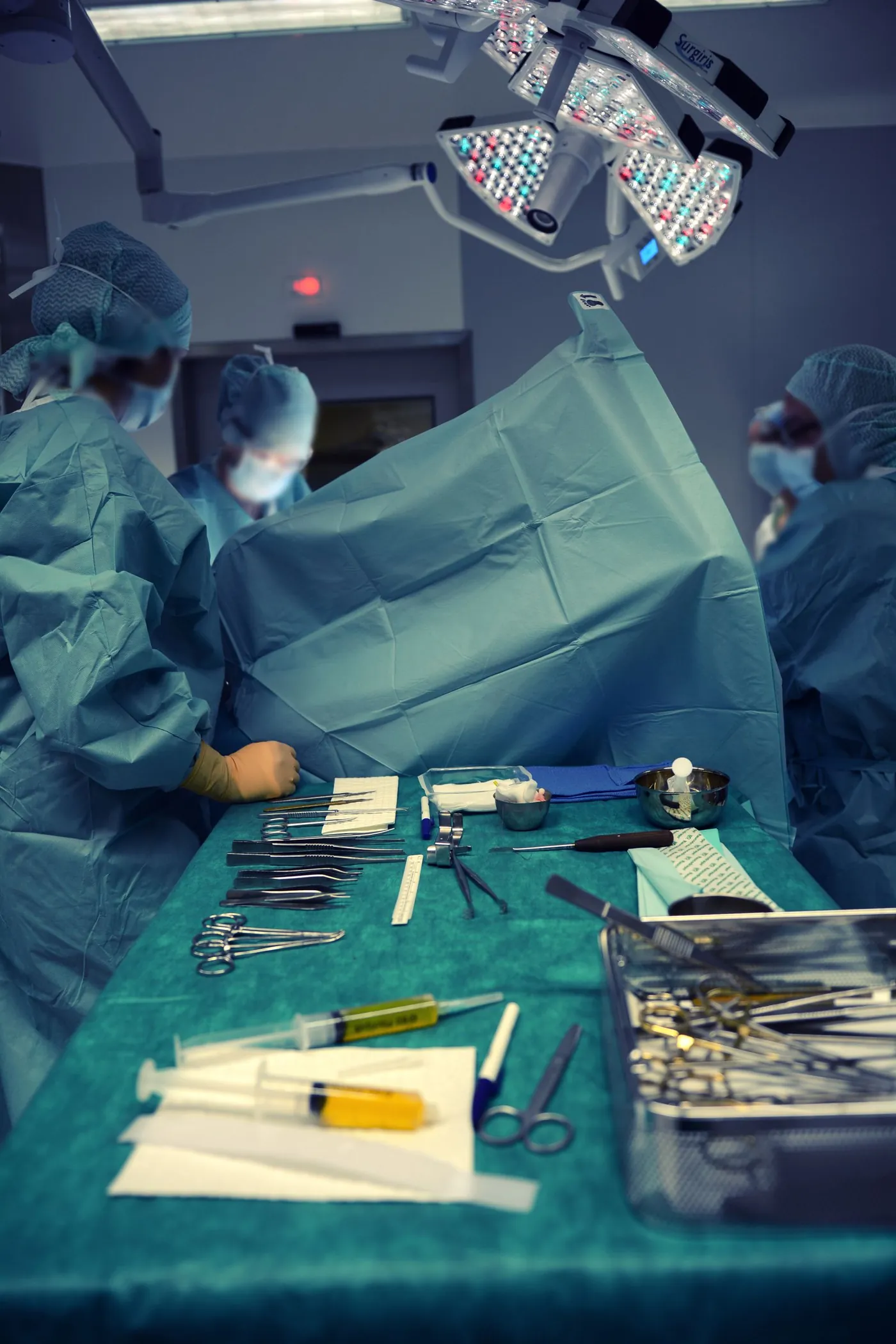 An operating theatre prepared with surgical instruments